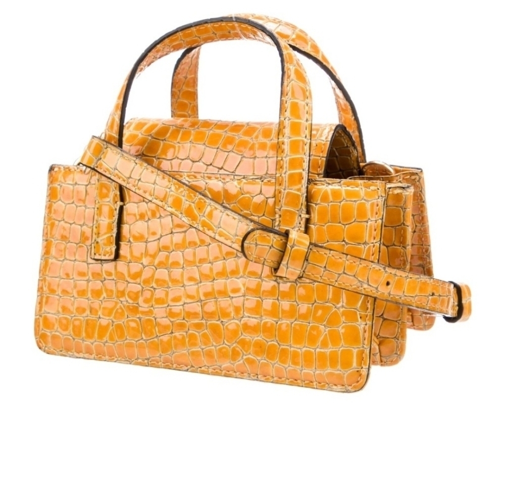 Marge Sherwood Patent Leather Satchel Yellow Bag Purse